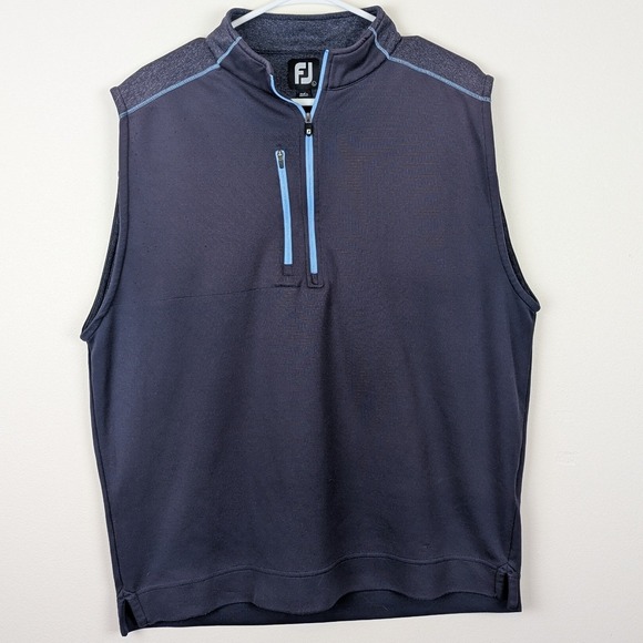 FJ FootJoy Golf Vest Mens Large Gray Blue Zip Pocket Sleeveless Athleisure - Picture 3 of 8